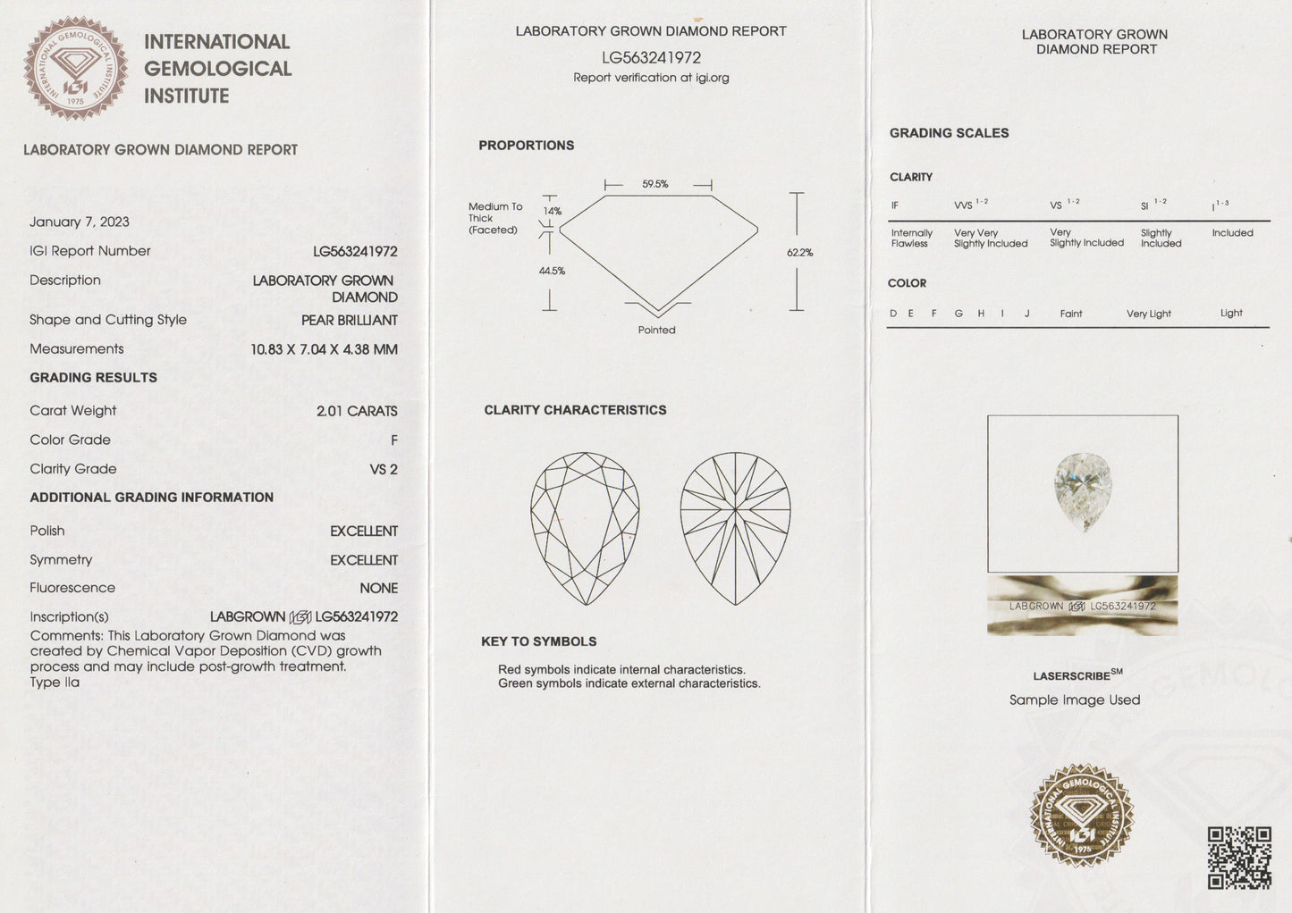 Pear Shaped Lab Diamond Platinum Solitaire 2.01ct